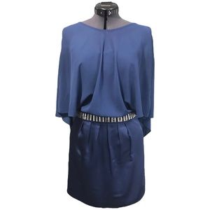LAUNDRY By Shelli Segal Dress Rhinestones Chiffon Party Cocktail Navy Blue 2 XS